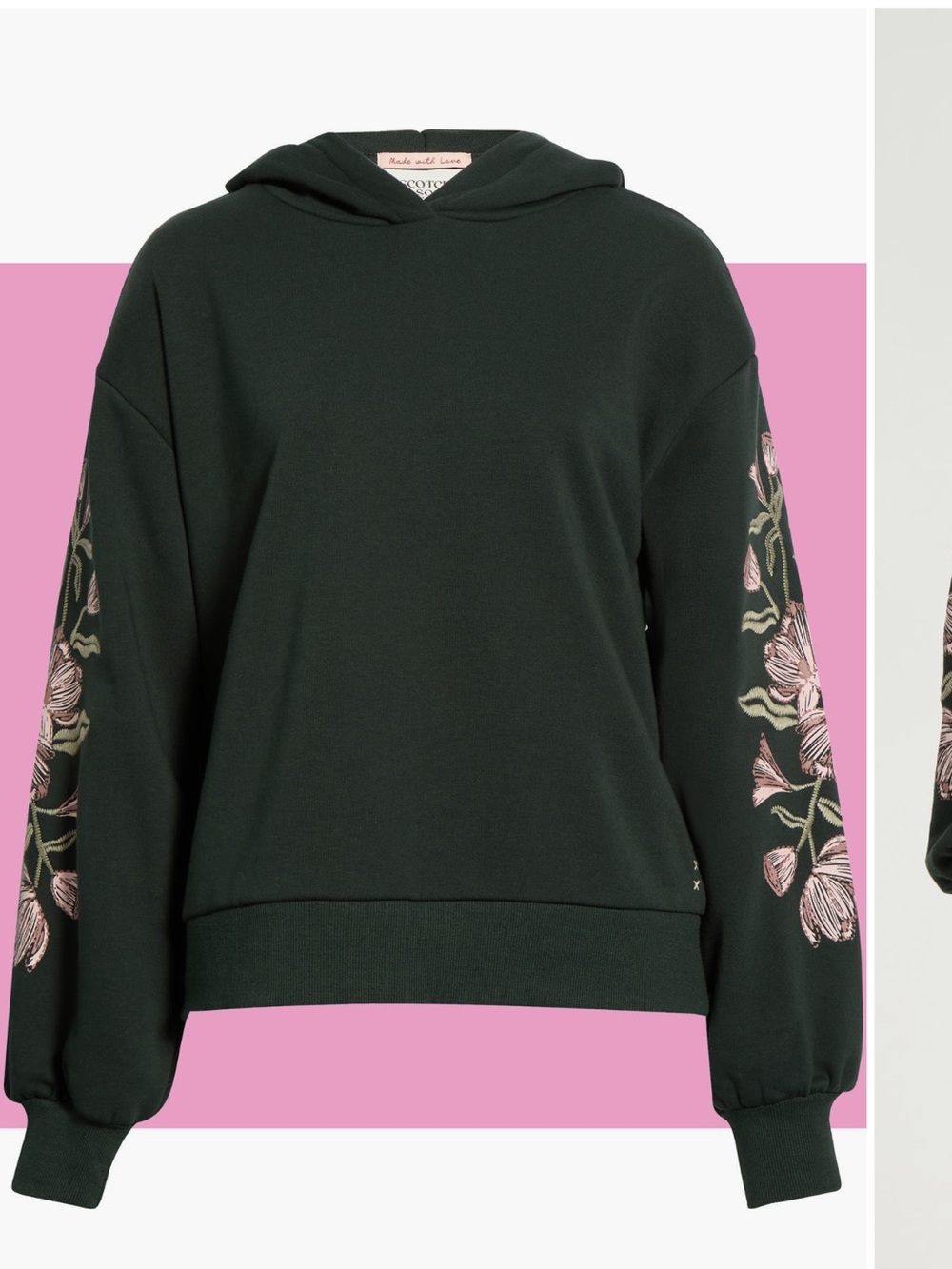 Scotch & Soda Embroidered-Sleeve Hooded Sweatshirt - Scarab Pigment NWT